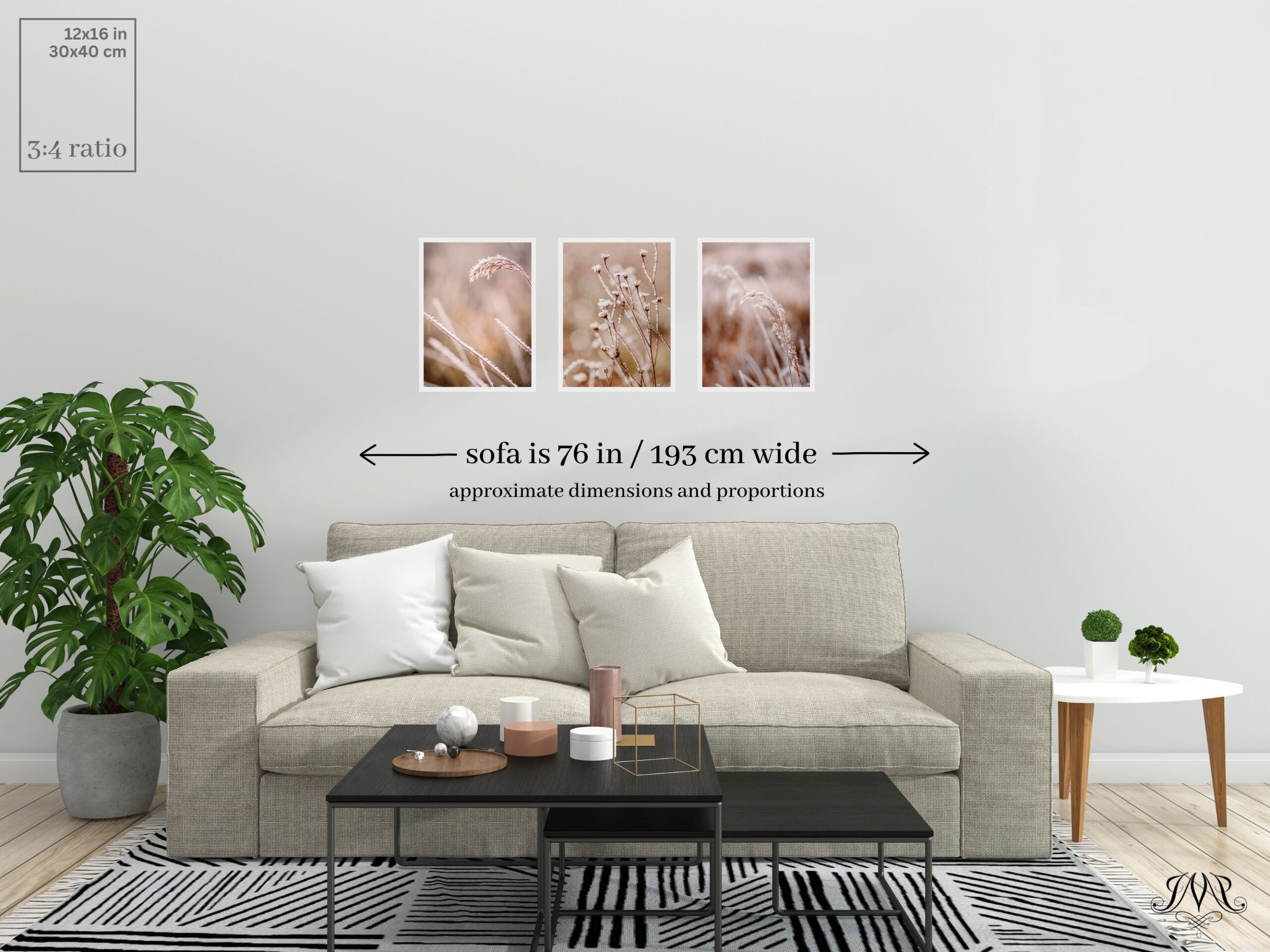 Poniższa tabela rozmiarów pomoże zwizualizować, jak wybrany wydruk będzie wyglądał na ścianie.