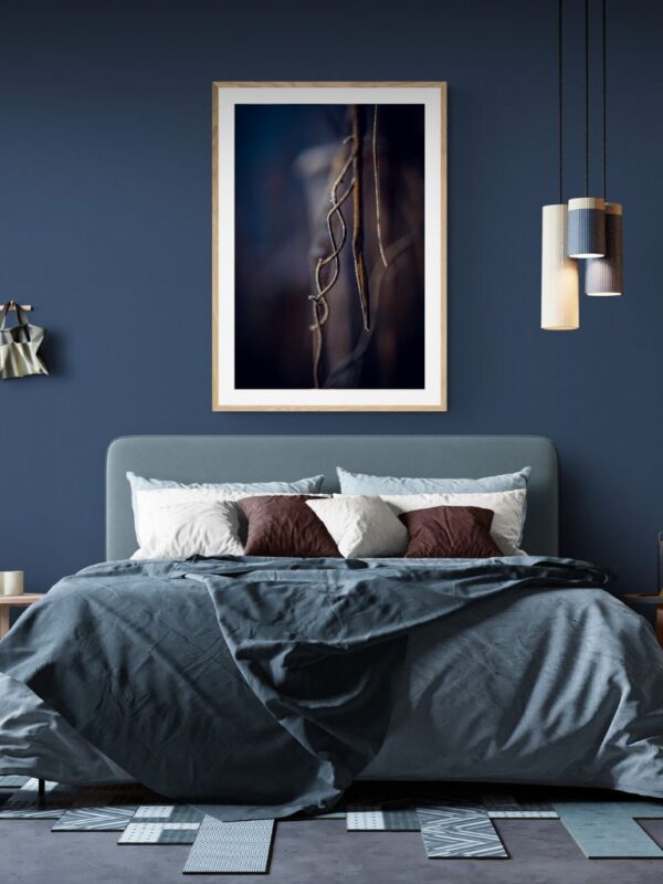 Hope - New Way, Fine Art macro Photography - Joanna Musiał-Janicka, musialjanicka.art (4) Luxurious abstract photography, “Blue Hope – New Way”, is part of a limited edition collectible series, proesentation in navy bedroom