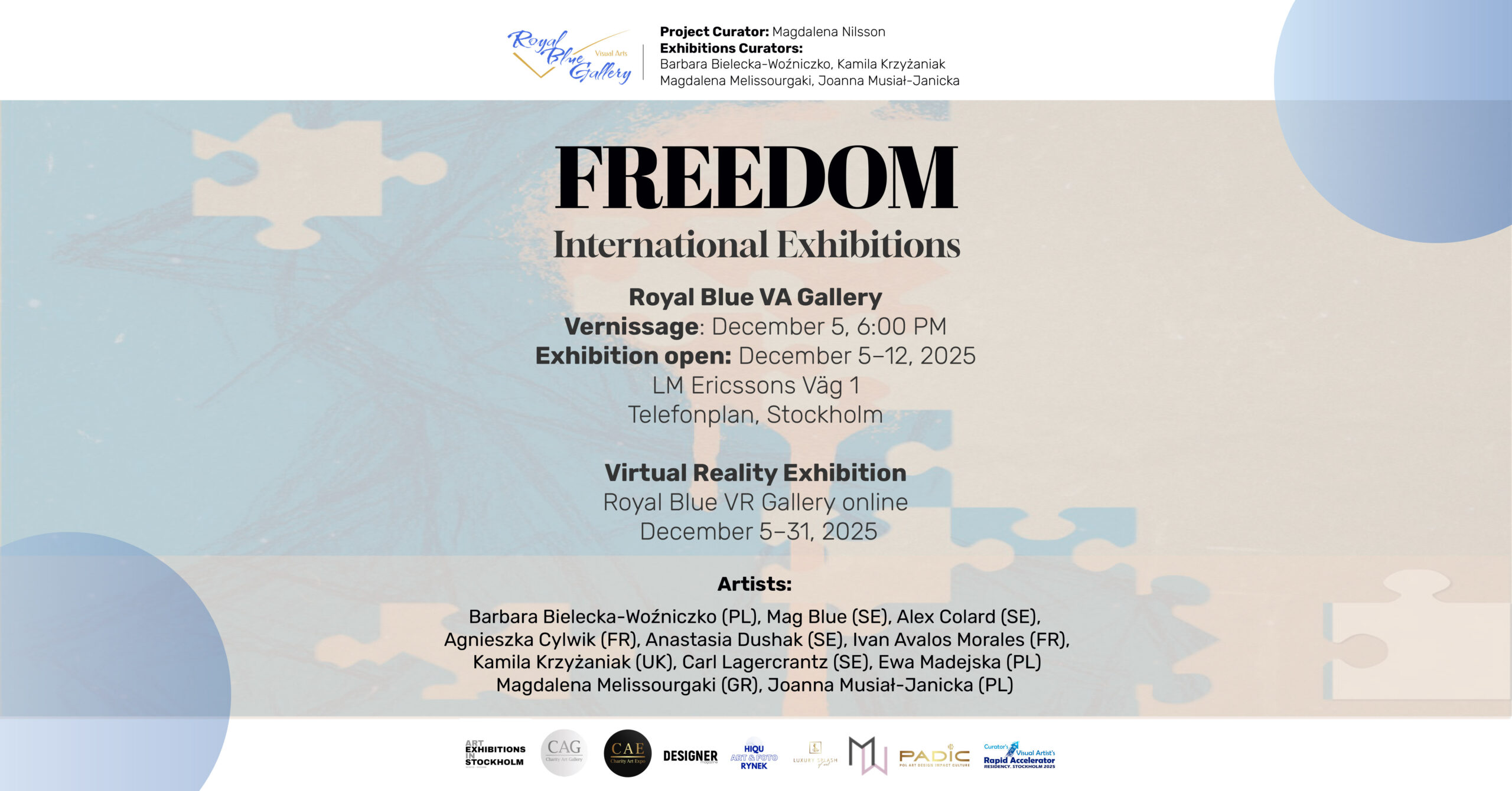 Freedom, międzynarodowa wystawa, Royal Blue VA Gallery Sztokholm baner