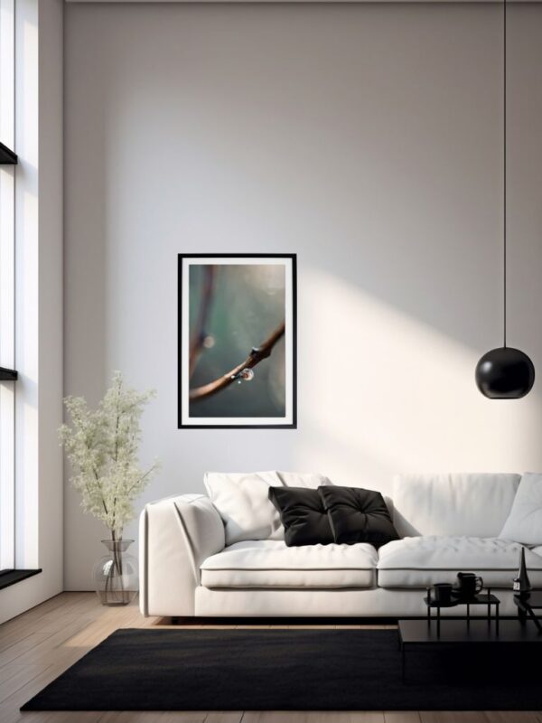 Minimalistyczne dzieło sztuki współczesnej przedstawiające powolny ruch w naturze - idealne do wnętrz w stylu slow living.