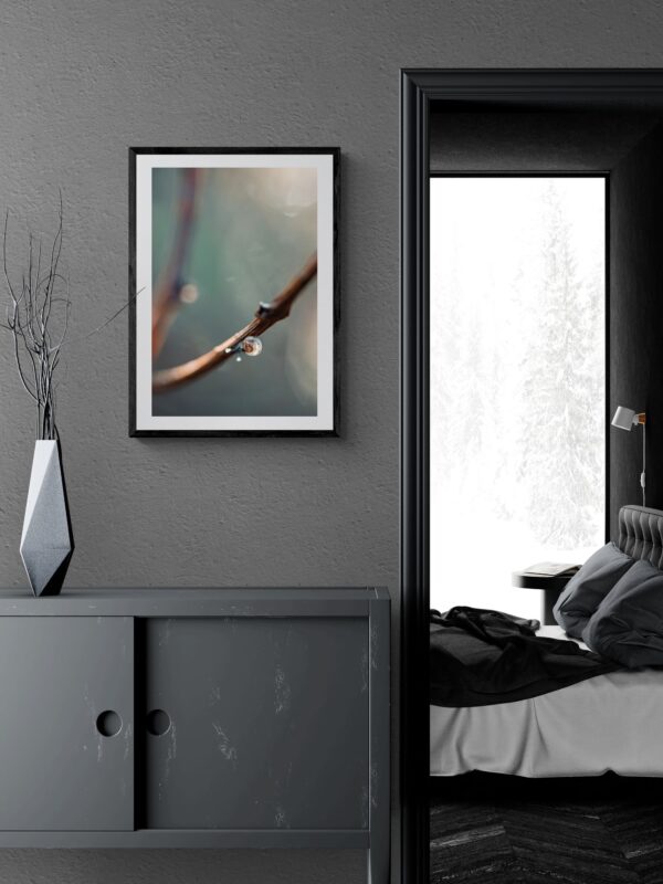 Płótno Fine Art z delikatną ramą przedstawiającą spokojną drogę ślimaka w dół w miękkim, powolnym stylu.