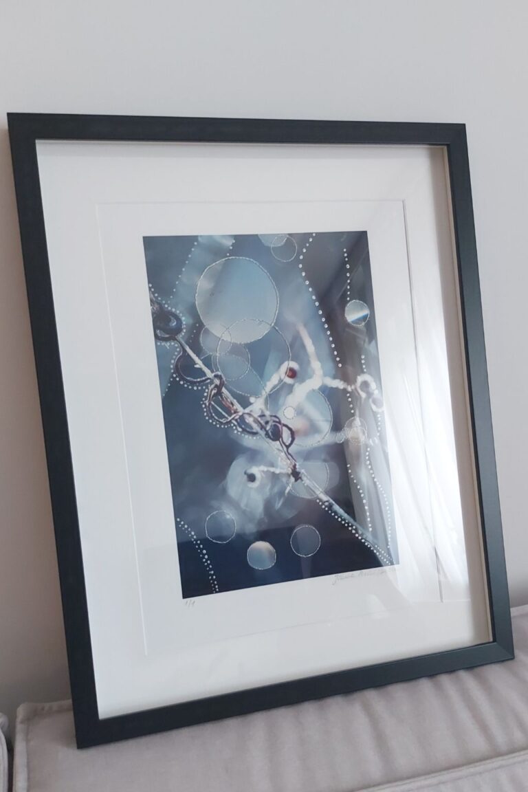 Fine art print with hand embroidery following the natural flow of light