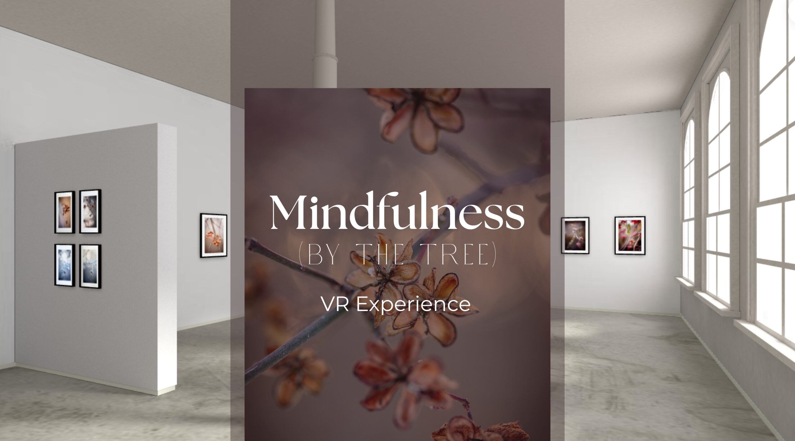 Digital art exhibition Mindfulness by the Tree presenting contemplative nature photography in virtual